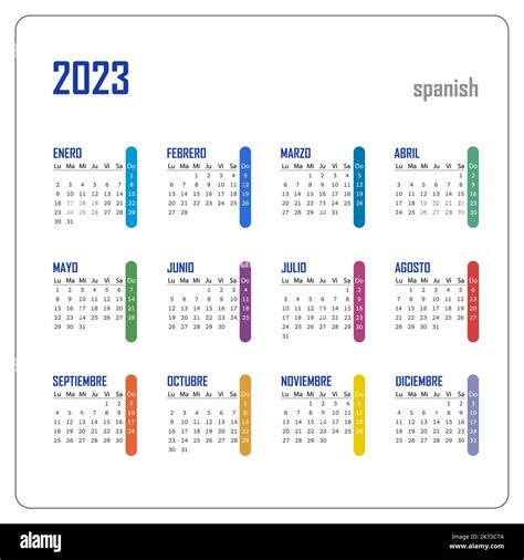 calendario de bolsillo de 2023 año español calendario horizontal en color la semana comienza