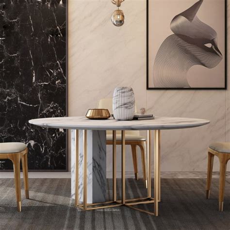 Luxury Modern Luxury Round Dining Table With Faux Marble Top And Metal