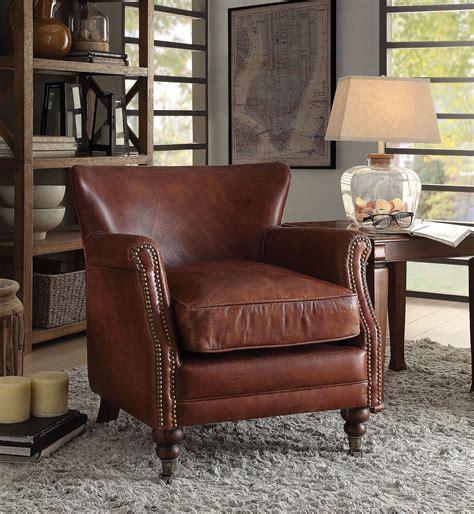 Leeds Vintage Dark Brown Leather Accent Chair By Acme 1stopbedrooms