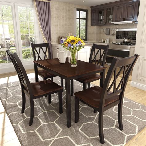 Urhomepro Modern 5 Piece Dining Sets Wooden Dining Table Set For 4 Kitchen Table And 4 Chairs