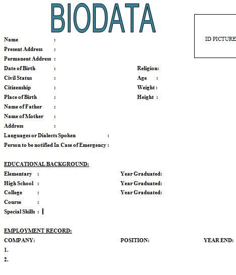 Simple Biodata Format For Job Application Biodata Format Bio Data For Marriage Biodata