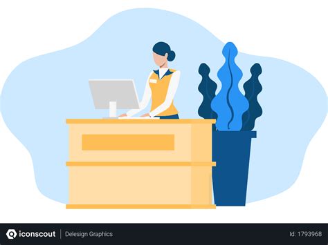 Best Free Receptionist Working On Her Desk With Laptop Illustration