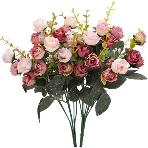coolmade 7 branch 21 heads artificial silk fake flowers leaf rose wedding floral decor bouquet