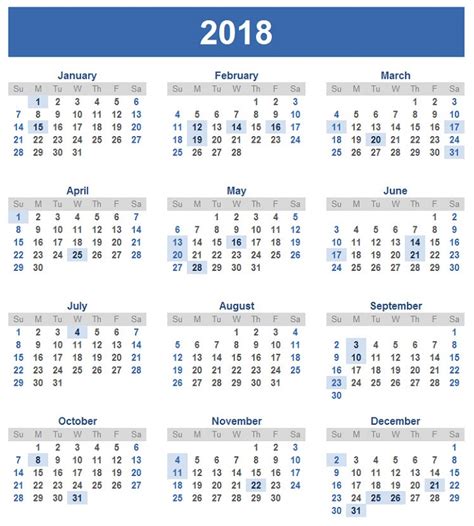 2018 Calendar Printable Activity Shelter
