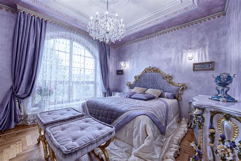 Luxury French Inspired Purple Bedroom With Gold Gilded Furniture And