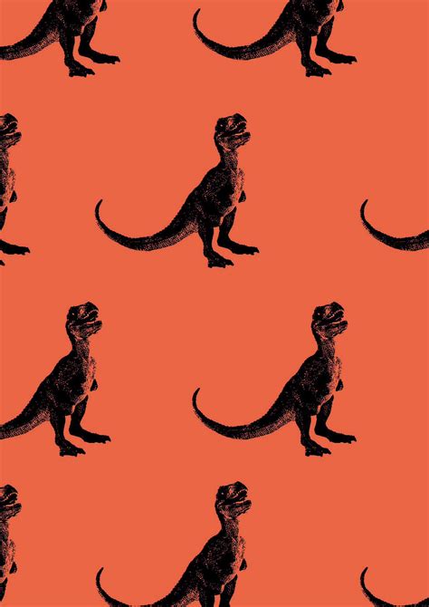 An Orange Background With Black And White Dinosaur Silhouettes On Its