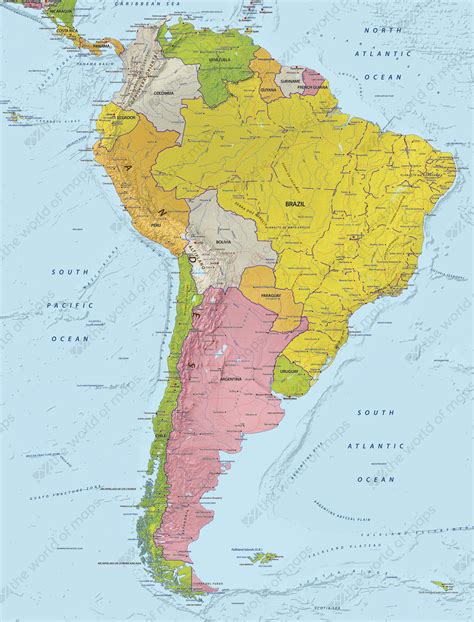 Political Map Of South America With Relief South America Mapsland Images
