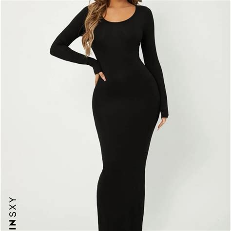 Shein Dresses Black Solid Maxi Bodycon Dress Poshmark
