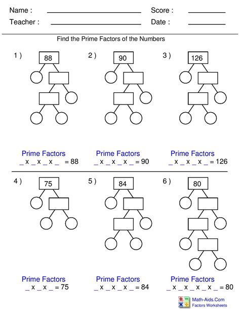 Find The Prime Factors Of The Numbers Worksheet