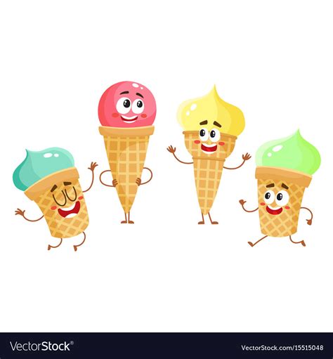 Funny Ice Cream Characters Cones Popsicles With Vector Image