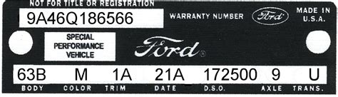 Ford Talladega Vin And Data Plate Talladega And Spoiler Registry