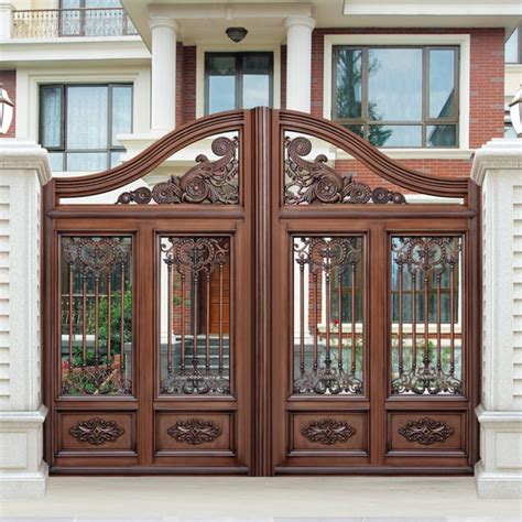 Luxury Light Brown Color Villa Outside Gate Security Aluminum Door