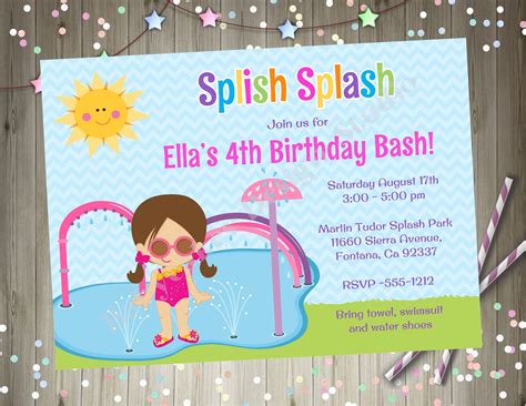 splash pad birthday party invitation invite water park etsy