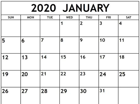 Free Calendar Template Calendar Printable January Cal
