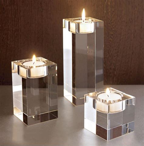 Square Clear Crystal Candle Holder Candlesticks Acrylic Tea Light