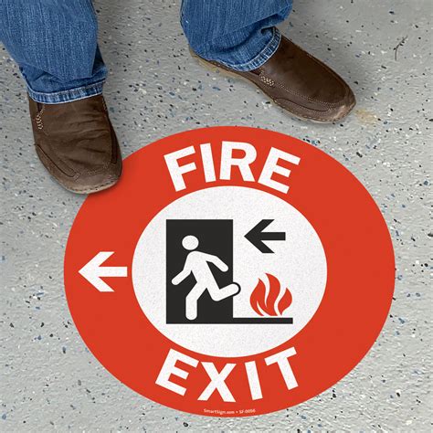 Fire Exit With Left Arrow Adhesive Floor Sign Sku Sf 0056