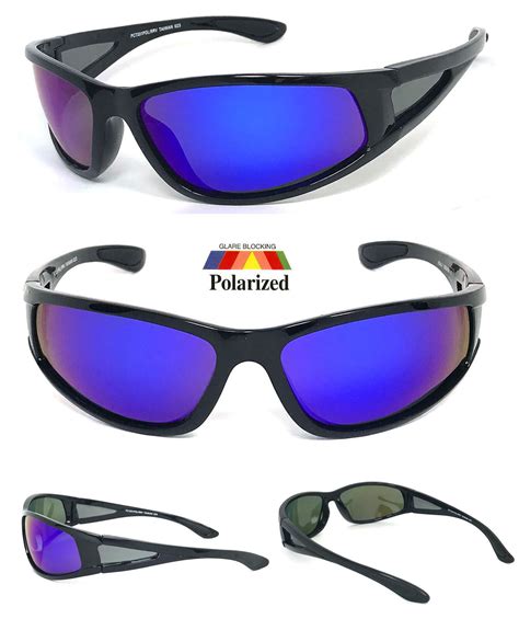 Wrap Around Polarized Anti Glare Sunglasses Tinted Blue Mirror Lens Uv400 Ebay