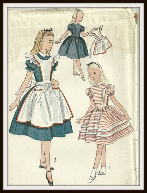 Vintage Simplicity Pattern Girls Alice In Wonderland Dress And Pinafore Size On