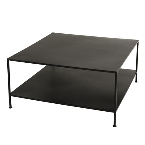 Table Basse Style Industriel En Métal Noir Carrée 80 X 80 Cm Rhodes