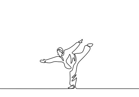 man is doing taekwondo training continuous single line drawing vector illustration professional
