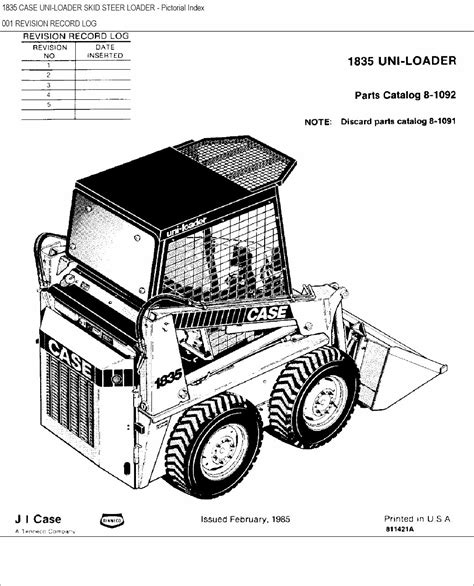 Case 1835 Skid Steer Loader Parts Catalog Manual