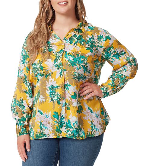 Jessica Simpson Plus Size Holland Floral Print Long Sleeve High Low
