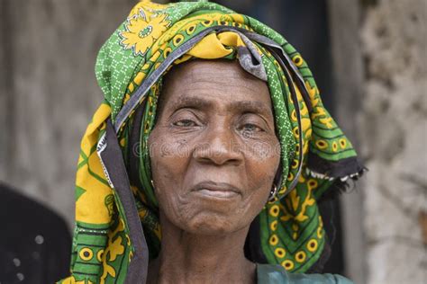 African Old Woman On The Street Near Home Of Zanzibar Island Tanzania East Africa Close Up