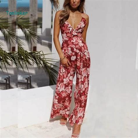 New Womens Jumpsuits Long Pants Rompers Sexy Beach Bohemian Print