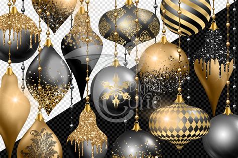 Black And Gold Christmas Ornaments Clipart By Digital Curio Thehungryjpeg