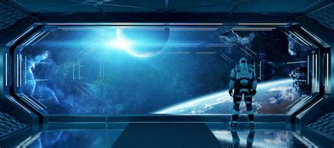 Premium Photo Astronaut In Futuristic Spaceship Watching Space