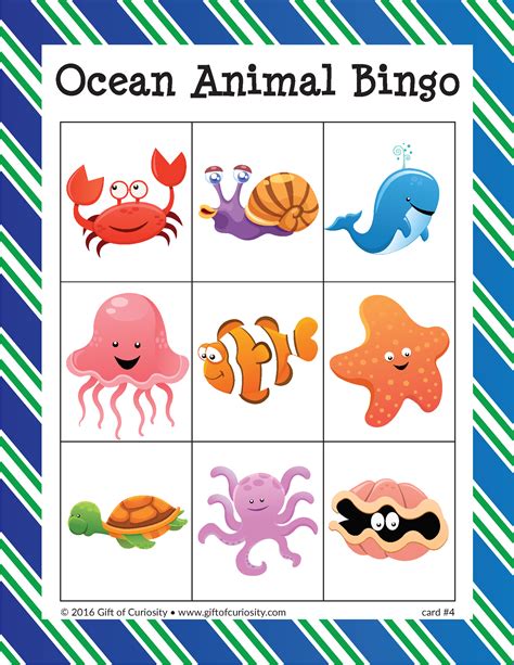 Ocean Animal Bingo T Of Curiosity Printable Bingo Cards