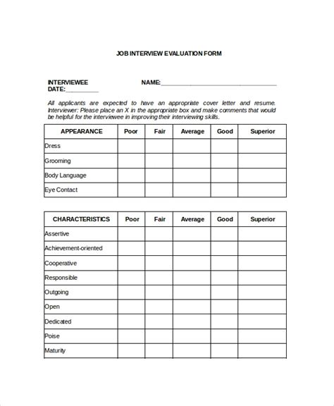 Free 12 Sample Interview Feedback Forms In Pdf Ms Word
