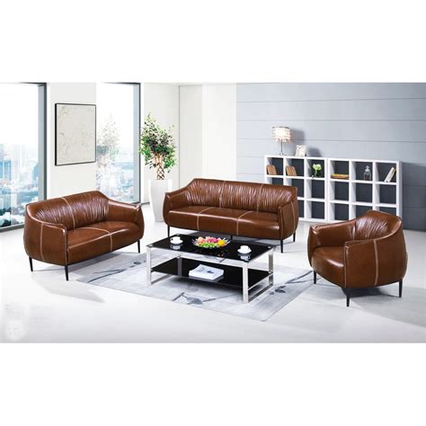 Sz Sf818a Office Furniture Brown Leather Sofa Set China Office