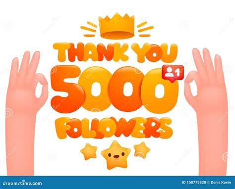 5000 Followers Cartoon Illustration With Expressing Gesticulating Hands