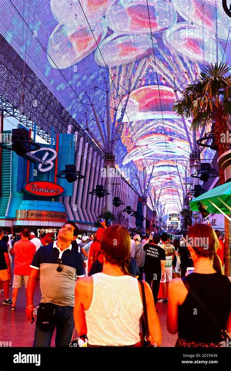 View Of The Fremont Street Experience In Las Vegasbright Neon Lights