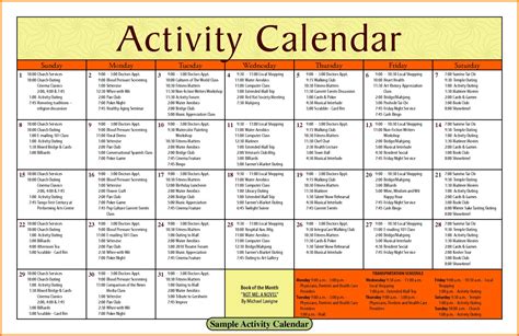 Blank Activity Calendar Template Professional Template
