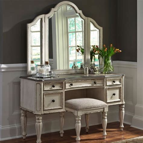 Best modern home design and furniture ideas for antique vanity sets for bedrooms. White Antique Vanity with Stool and Beveled Mirror ...
