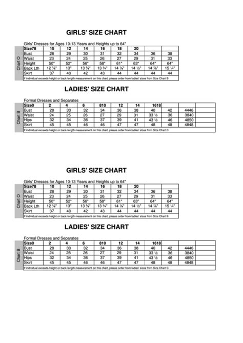 Dress Size Chart Garland Isd Printable Pdf Download