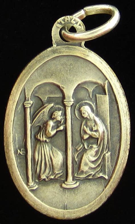 Vintage Angel Gabriel Virgin Mary The Annunciation Sacred Heart Of Jesus Medal For Sale