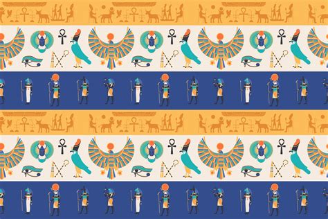 Egyptian Symbols Set And Seamless Custom Designed