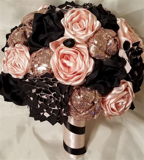 Black Blush And Rosegold Bouquet Blush Pink And Black Wedding