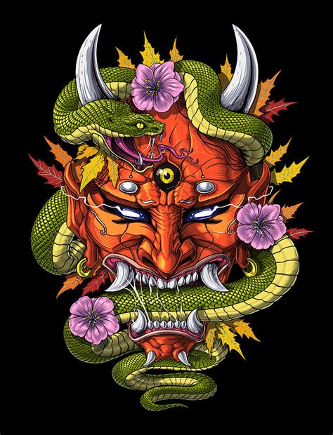Japanese Oni Demon Mask Digital Art By Nikolay Todorov Fine Art America