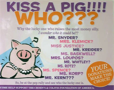 Most dorm receptionist jobs begin after sunset and can go as late as 3 am. Who will Kiss a Pig? | fundraiser | School fundraisers ...