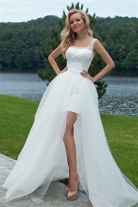 elegant sexy white ivory lace tulle wedding dress sheath column detachable 2016 two piece