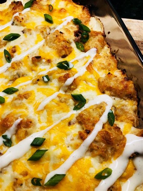 This casserole combines cooked chicken, . Chicken Bacon Ranch Tater Tot Casserole - Cooks Well With ...