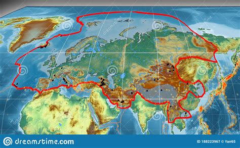 Eurasian Plate Outlined Kavrayskiy Projection Relief Stock