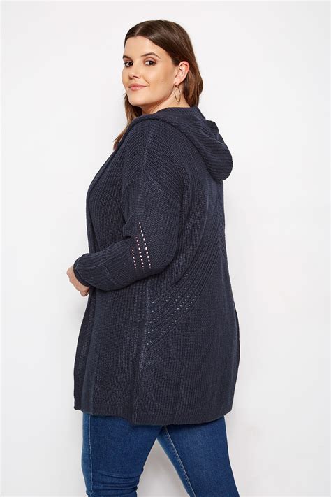 Navy Hooded Knitted Cardigan Plus Size 16 To 36 Yours Clothing