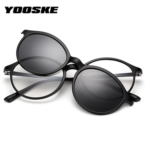 Yooske Round Polarized Sunglasses Men Women Magnetic Clip On Glasses Tr90 Optical Prescription