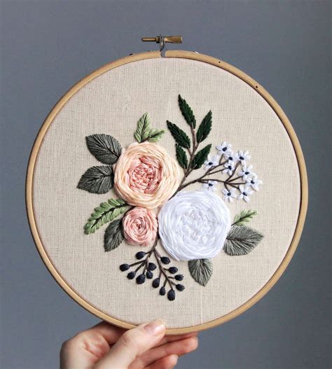 Blueprints And How To Pink Peonies Hand Embroidery Pattern Design