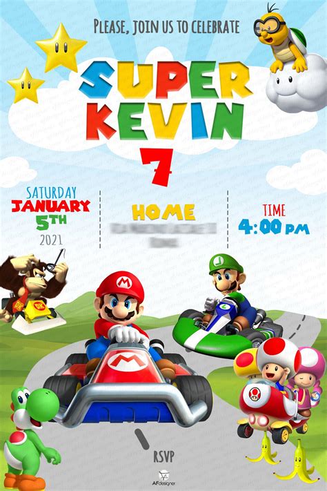 Digital Super Mario Kart Invitation Birthday Party Supplies Printable